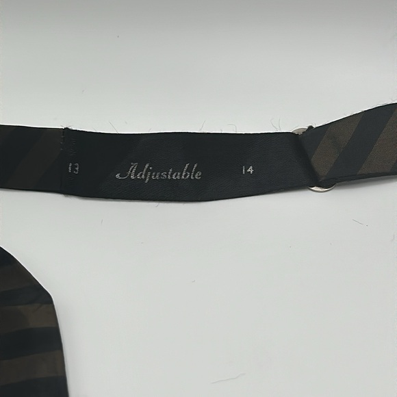Perry Ellis black and brown striped 100%silk bow tie - Picture 5 of 5